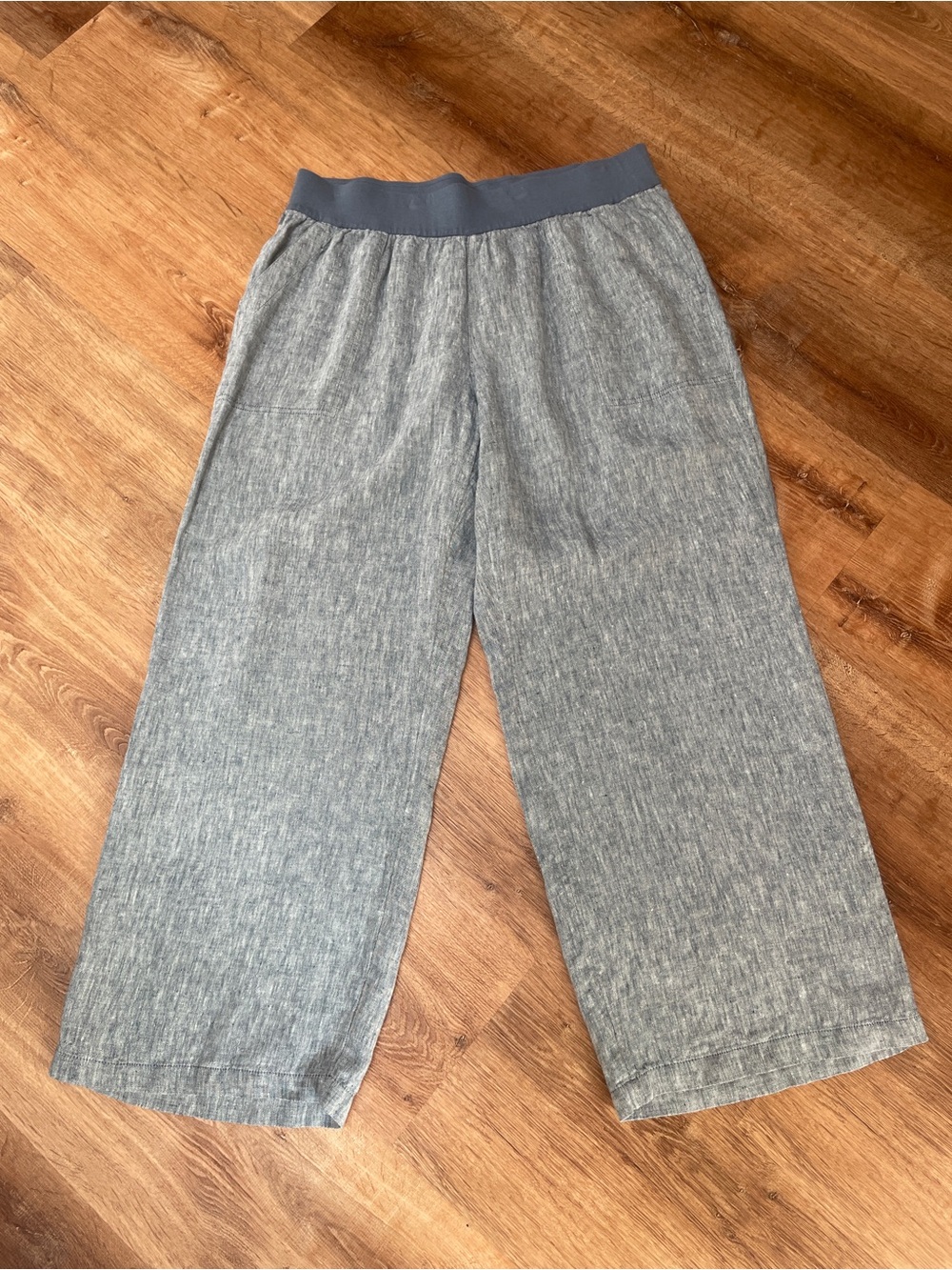 Lands End Wide Leg Linen Chambray Pull on Pants Size 18W Pockets